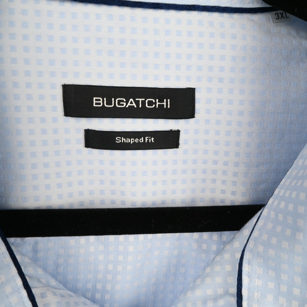 Bugatchi Button Up Shirt Men 3XL Light Blue Shaped Fit Micro Check Long Sleeve - Picture 3 of 7